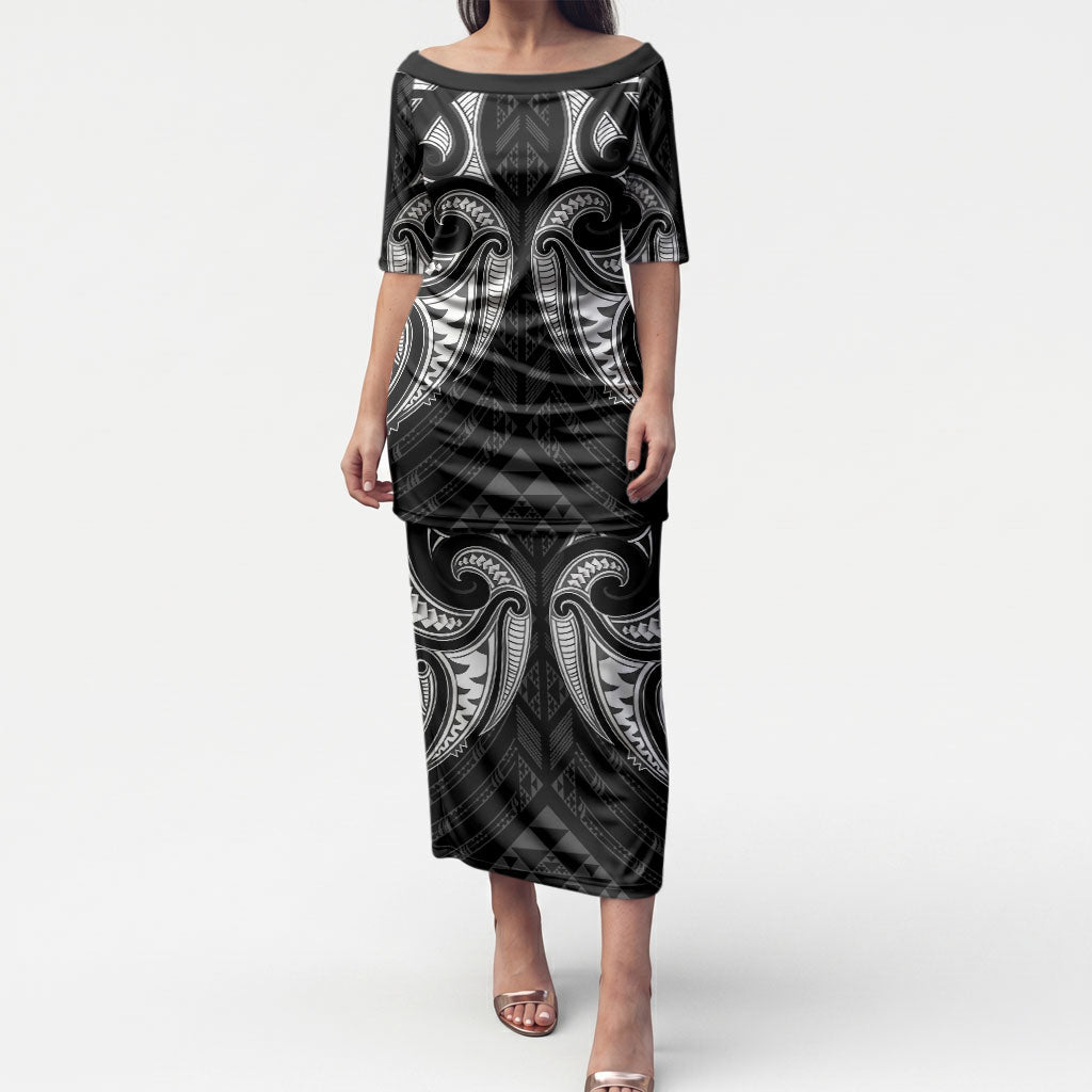 Maori Rugby Custom Ngaru Mangopare Puletasi Black Whetu Niho Taniwha Motif LT9 Long Dress Black - Polynesian Pride