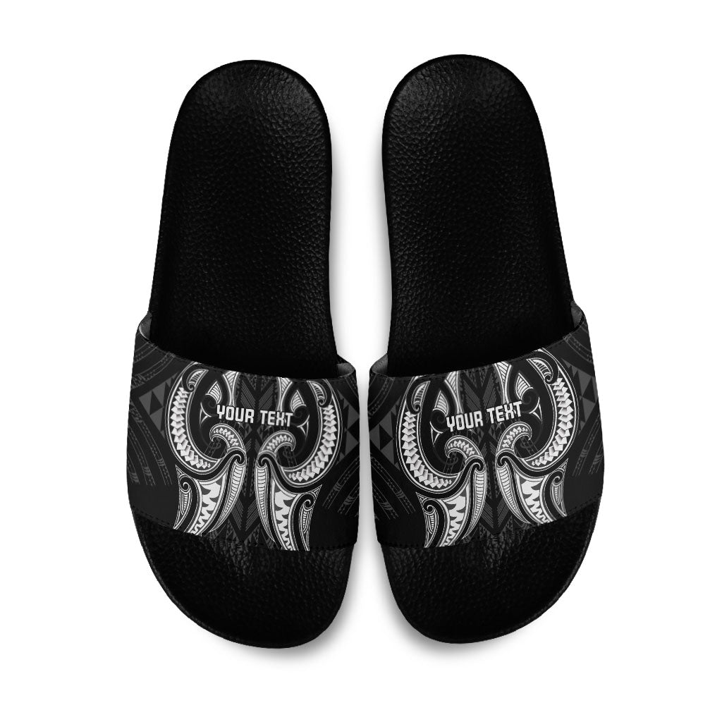 Maori Rugby Custom Ngaru Mangopare Slide Sandals Black Whetu Niho Taniwha Motif LT9 Black - Polynesian Pride
