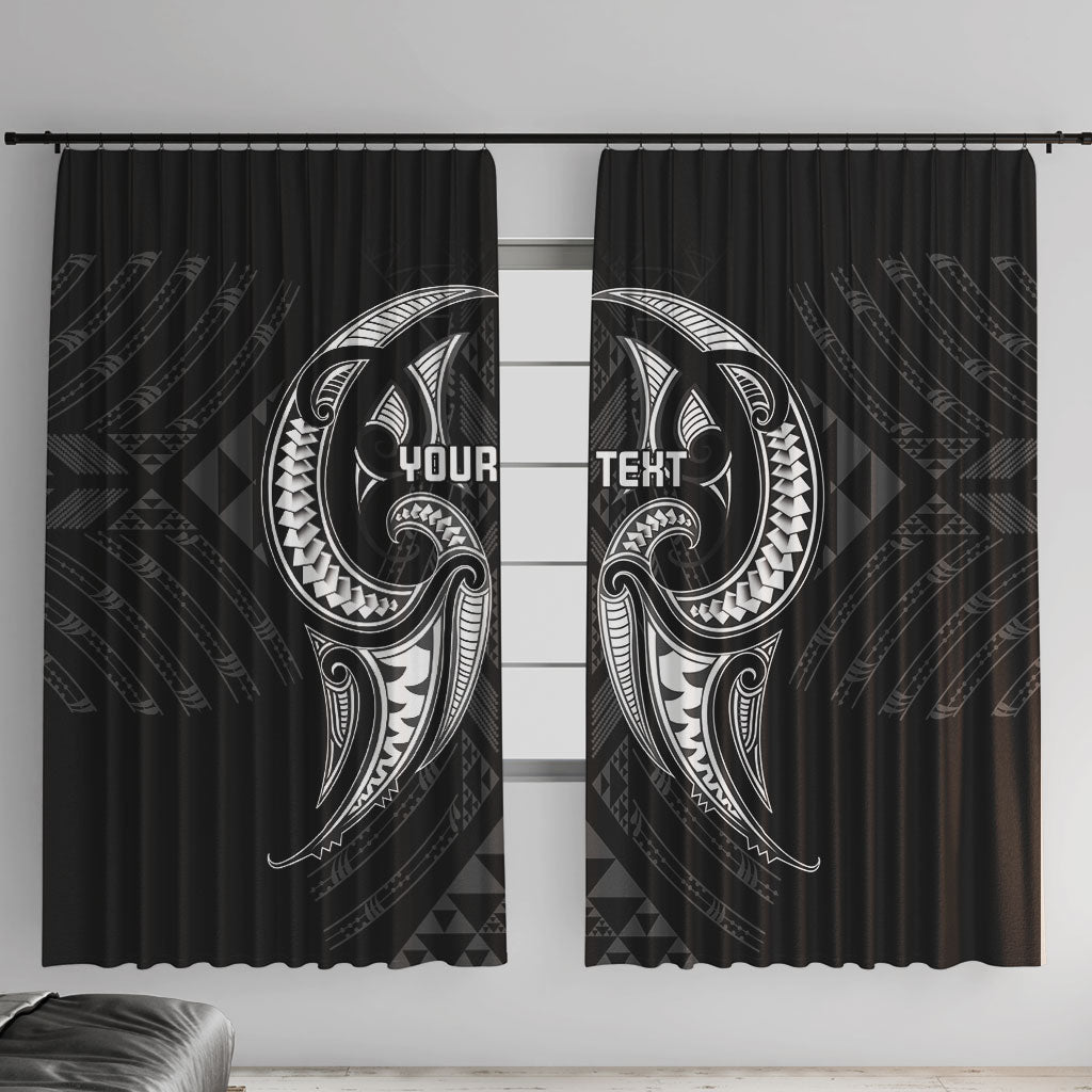 Maori Rugby Custom Ngaru Mangopare Window Curtain Black Whetu Niho Taniwha Motif LT9 With Hooks Black - Polynesian Pride
