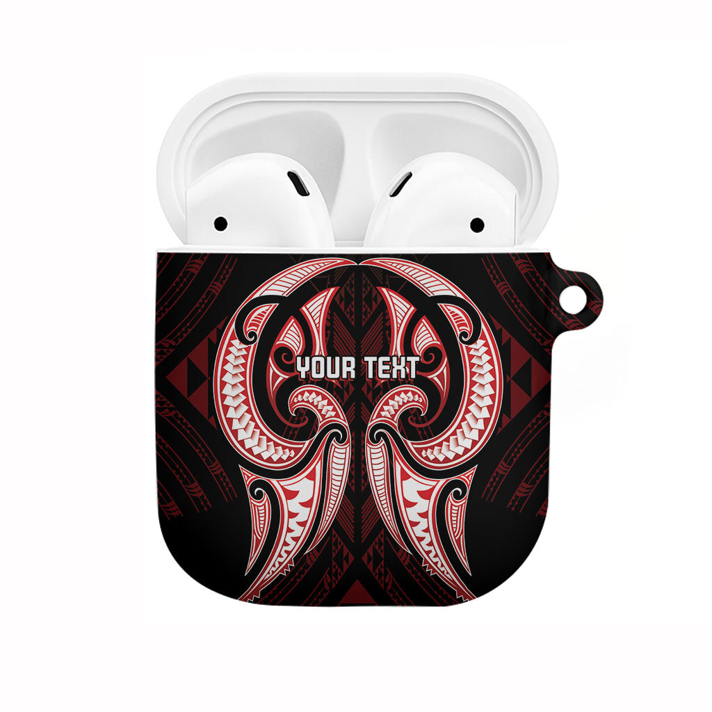 Maori Rugby Custom Ngaru Mangopare AirPods Case Black Red Whetu Niho Taniwha Motif LT9 Red - Polynesian Pride