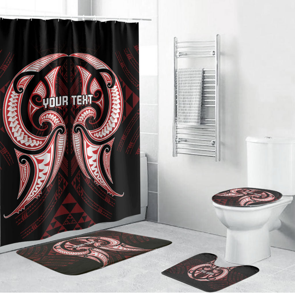 Maori Rugby Custom Ngaru Mangopare Bathroom Set Black Red Whetu Niho Taniwha Motif LT9 Bathroom Set (4 pcs) Red - Polynesian Pride