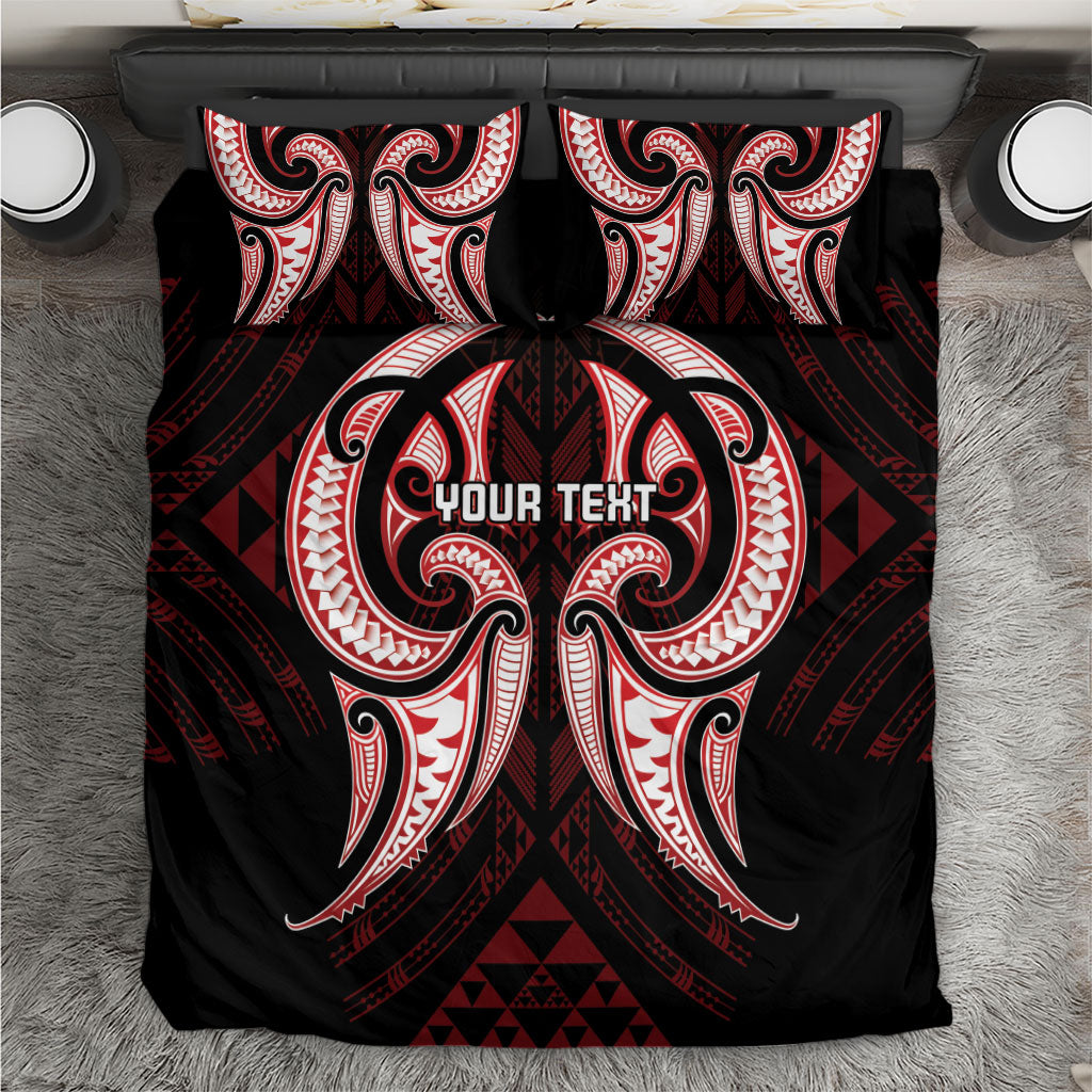 Maori Rugby Custom Ngaru Mangopare Bedding Set Black Red Whetu Niho Taniwha Motif LT9 Red - Polynesian Pride