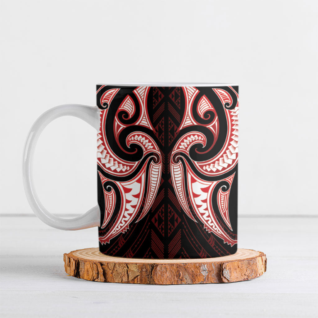 Maori Rugby Custom Ngaru Mangopare Ceramic Mug Black Red Whetu Niho Taniwha Motif LT9 Red - Polynesian Pride