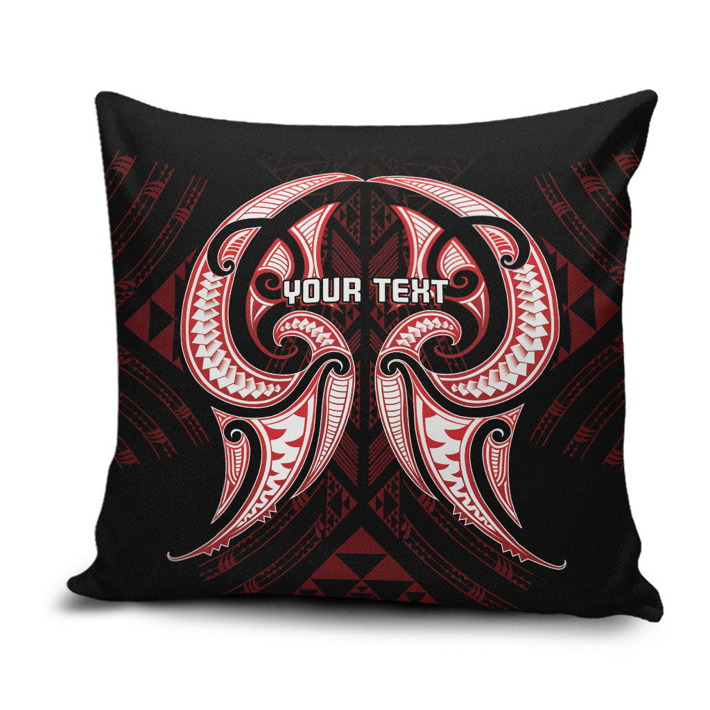 Maori Rugby Custom Ngaru Mangopare Pillow Cover Black Red Whetu Niho Taniwha Motif LT9 Red - Polynesian Pride