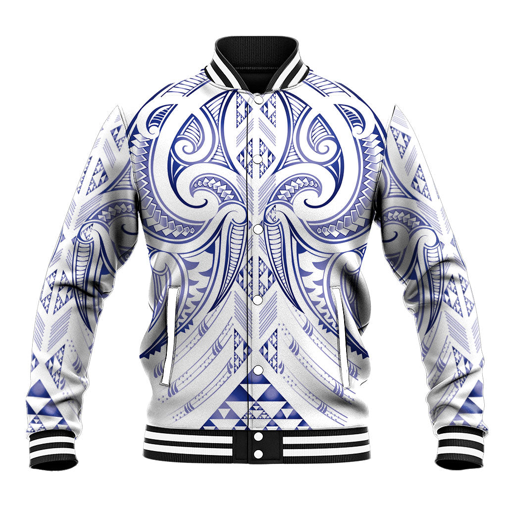 Maori Rugby Custom Ngaru Mangopare Baseball Jacket Kikorangi Niho Taniwha Motif