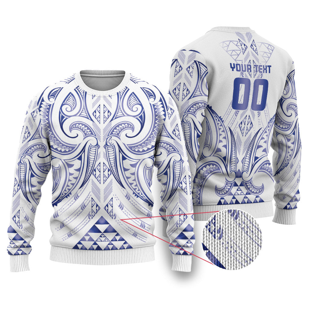 Maori Rugby Custom Ngaru Mangopare Ugly Christmas Sweater Kikorangi Niho Taniwha Motif