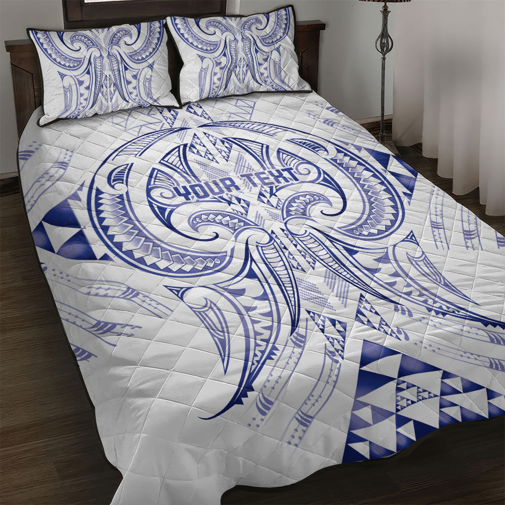 Maori Rugby Custom Ngaru Mangopare Quilt Bed Set Kikorangi Niho Taniwha Motif LT9 Blue - Polynesian Pride