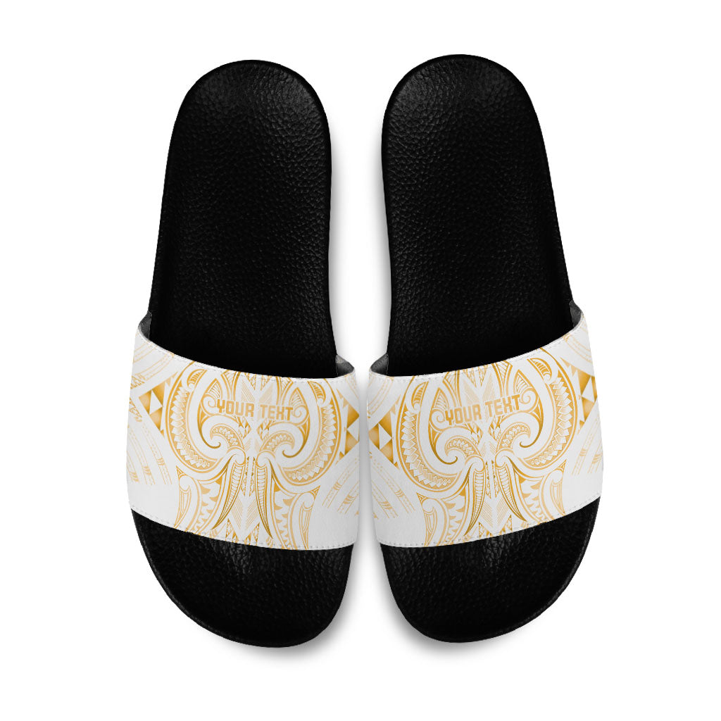 Maori Rugby Custom Ngaru Mangopare Slide Sandals Koura Niho Taniwha Motif LT9 Gold - Polynesian Pride