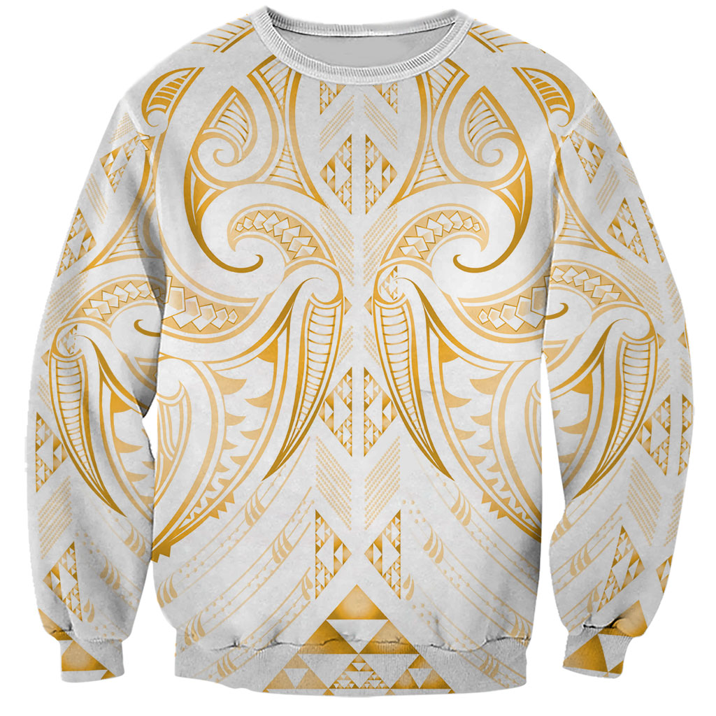 Maori Rugby Custom Ngaru Mangopare Sweatshirt Koura Niho Taniwha Motif LT9 Unisex Gold - Polynesian Pride
