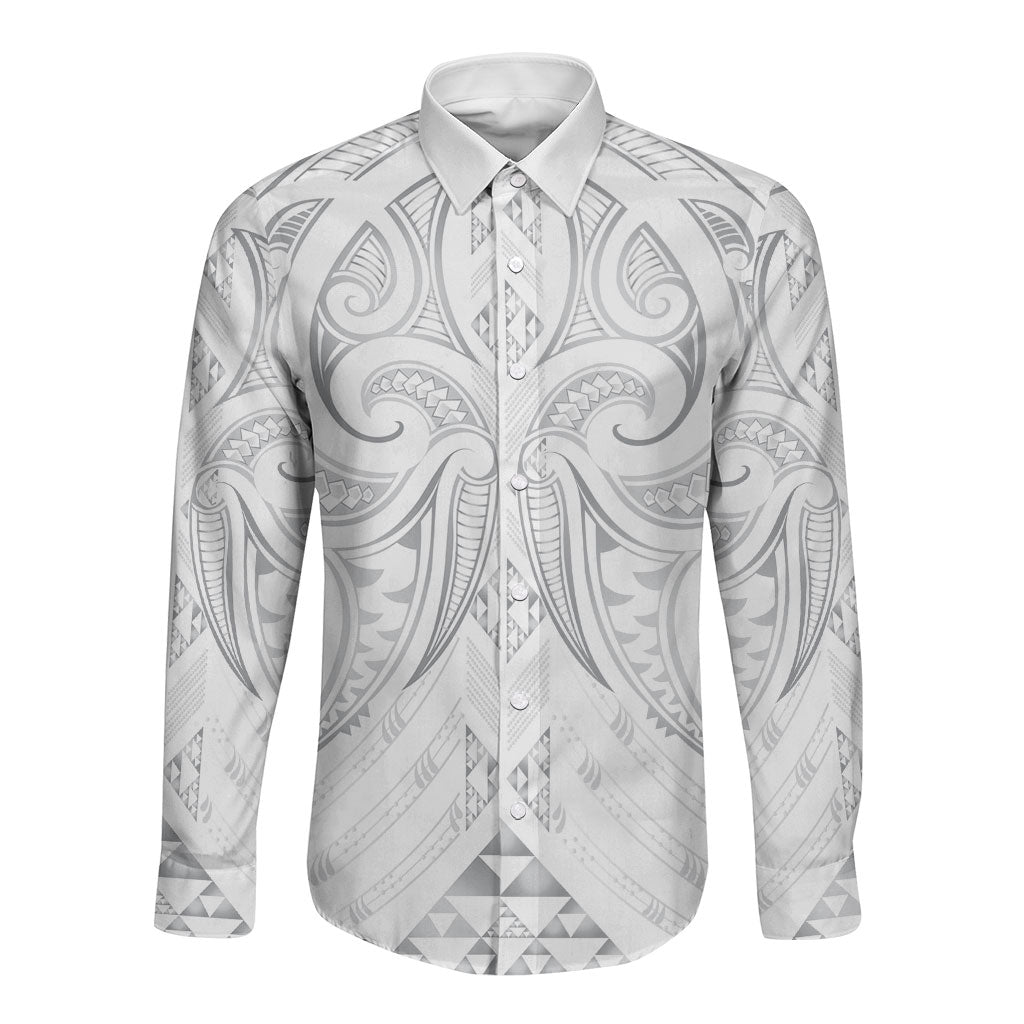 Maori Rugby Custom Ngaru Mangopare Long Sleeve Button Shirt Kiwikiwi Niho Taniwha Motif LT9 Unisex Grey - Polynesian Pride