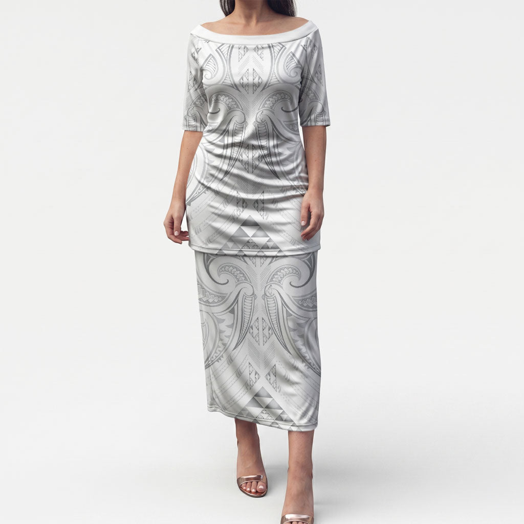 Maori Rugby Custom Ngaru Mangopare Puletasi Kiwikiwi Niho Taniwha Motif LT9 Long Dress Grey - Polynesian Pride