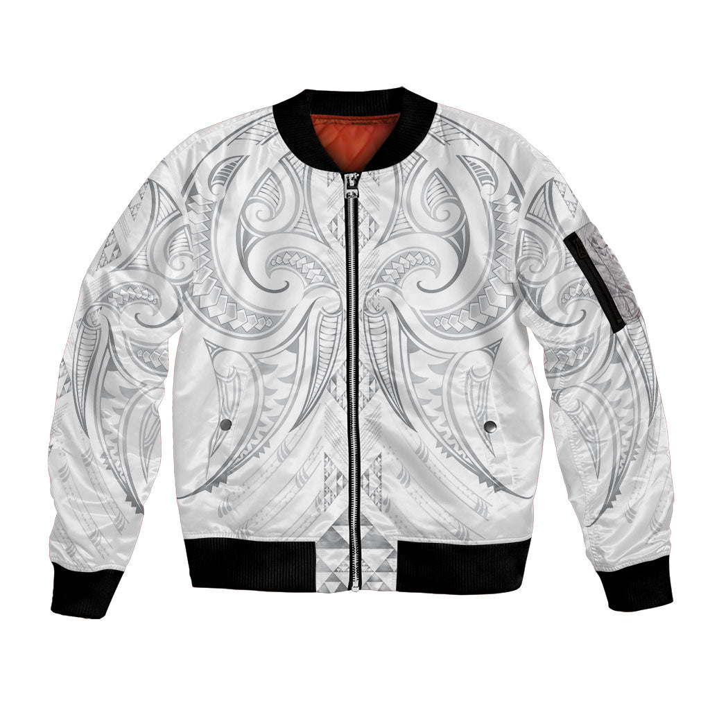 Maori Rugby Custom Ngaru Mangopare Sleeve Zip Bomber Jacket Kiwikiwi Niho Taniwha Motif LT9 Unisex Grey - Polynesian Pride