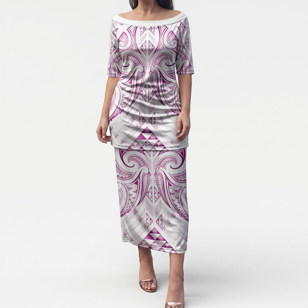 Maori Rugby Custom Ngaru Mangopare Puletasi Mawhero Niho Taniwha Motif LT9 Long Dress Pink - Polynesian Pride