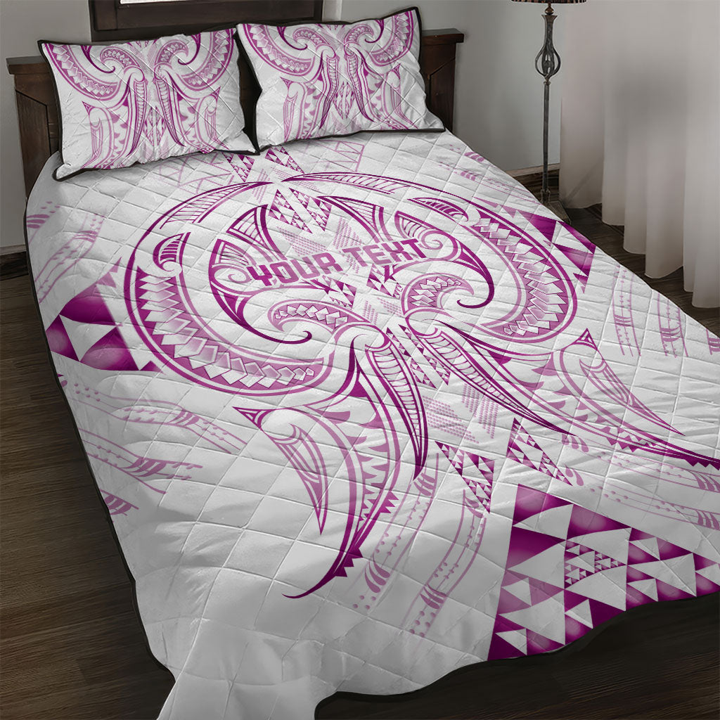 Maori Rugby Custom Ngaru Mangopare Quilt Bed Set Mawhero Niho Taniwha Motif LT9 Pink - Polynesian Pride