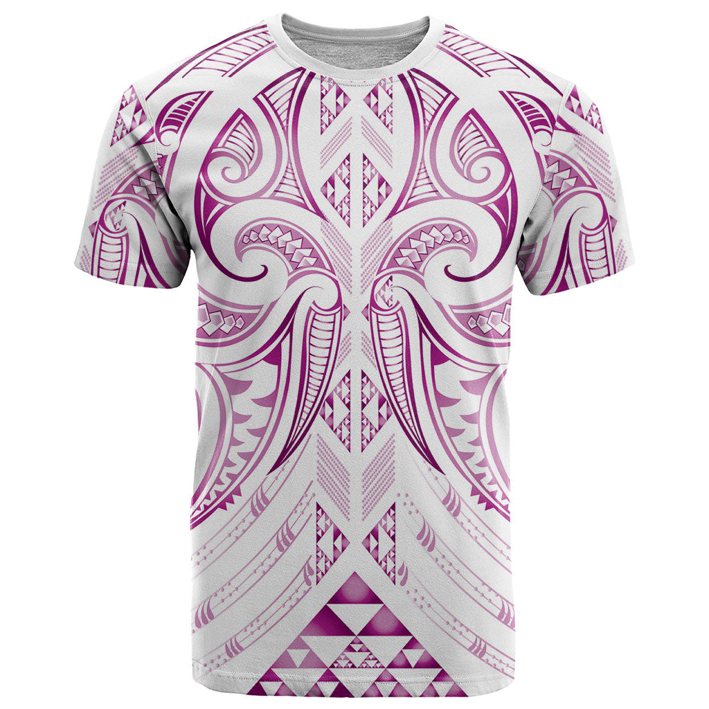 Maori Rugby Custom Ngaru Mangopare T Shirt Mawhero Niho Taniwha Motif LT9 Pink - Polynesian Pride