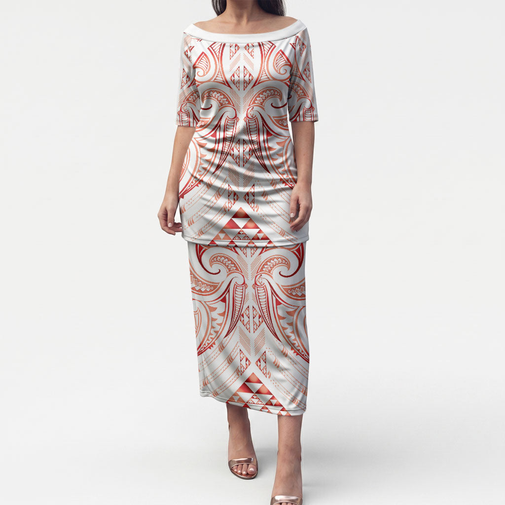 Maori Rugby Custom Ngaru Mangopare Puletasi Whero Niho Taniwha Motif LT9 Long Dress Red - Polynesian Pride