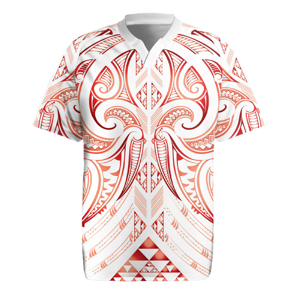 Maori Rugby Custom Ngaru Mangopare Rugby Jersey Whero Niho Taniwha Motif LT9 Red - Polynesian Pride