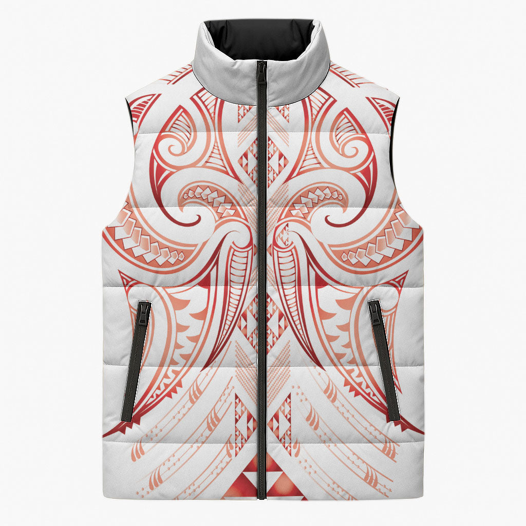 Maori Rugby Custom Ngaru Mangopare Sleeveless Puffer Jacket Whero Niho Taniwha Motif LT9 Unisex Red - Polynesian Pride