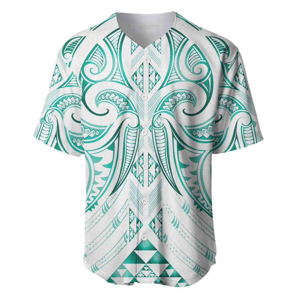Maori Rugby Custom Ngaru Mangopare Baseball Jersey Karikiorangi Taniwha Motif LT9 Turquoise - Polynesian Pride