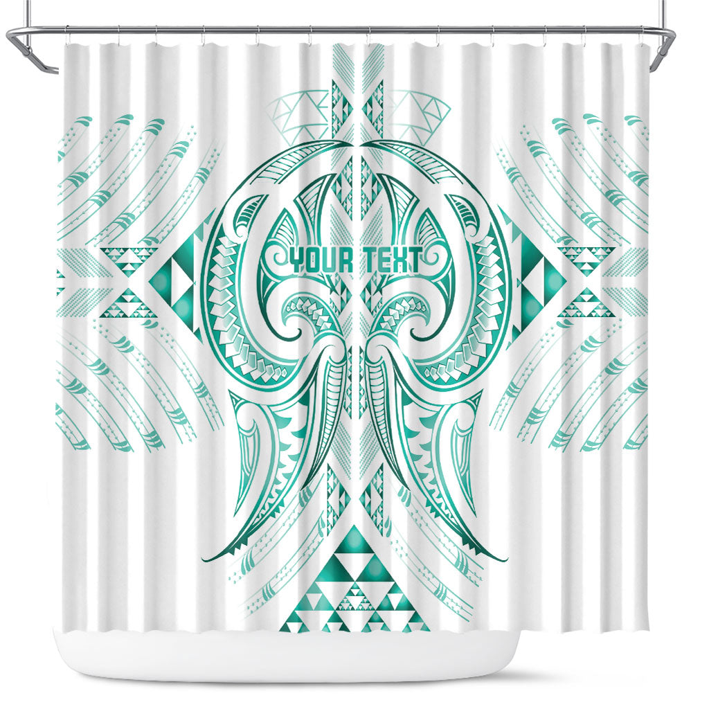 Maori Rugby Custom Ngaru Mangopare Shower Curtain Karikiorangi Taniwha Motif LT9 Turquoise - Polynesian Pride