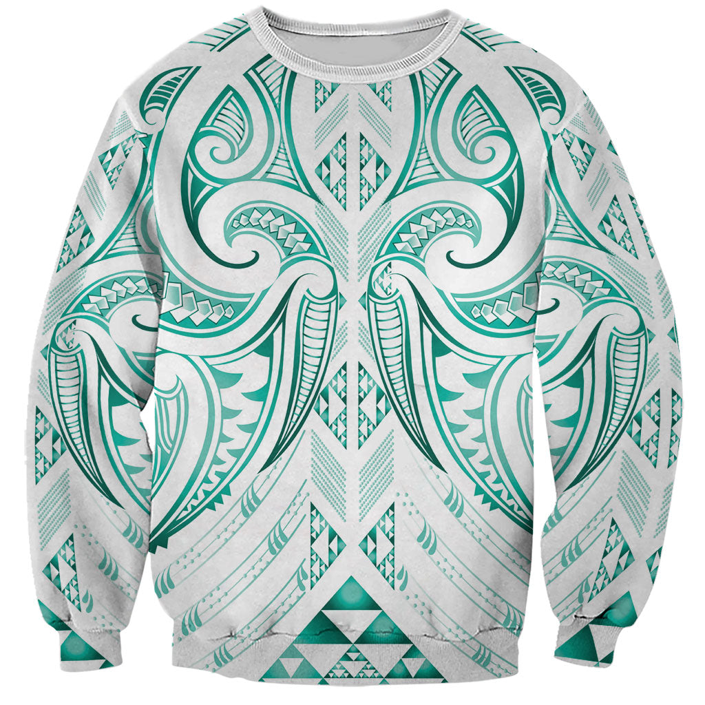 Maori Rugby Custom Ngaru Mangopare Sweatshirt Karikiorangi Taniwha Motif LT9 Unisex Turquoise - Polynesian Pride