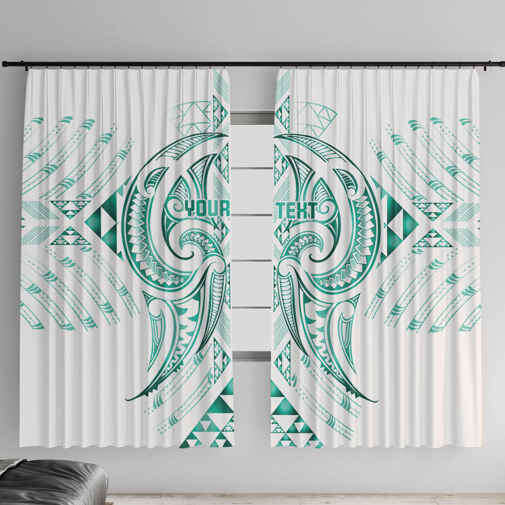 Maori Rugby Custom Ngaru Mangopare Window Curtain Karikiorangi Taniwha Motif LT9 With Hooks Turquoise - Polynesian Pride