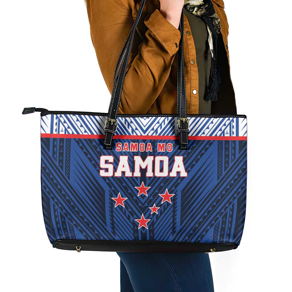 Rugby Toa Samoa Leather Tote Bag Samoa mo Samoa Island Warrior Pride - Polynesian Pride