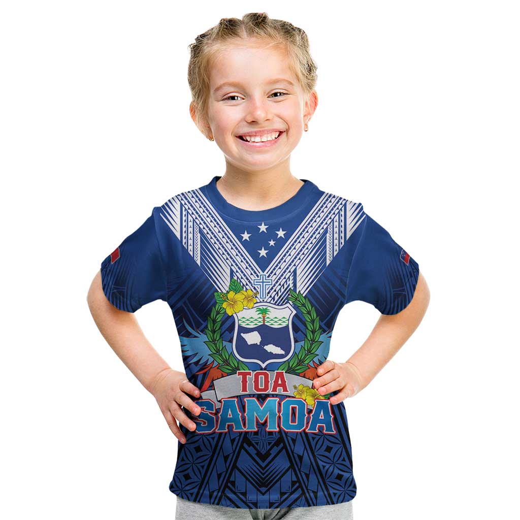 Custom Rugby Toa Samoa Kid T Shirt Samoa mo Samoa Strength in Tatau - Polynesian Pride
