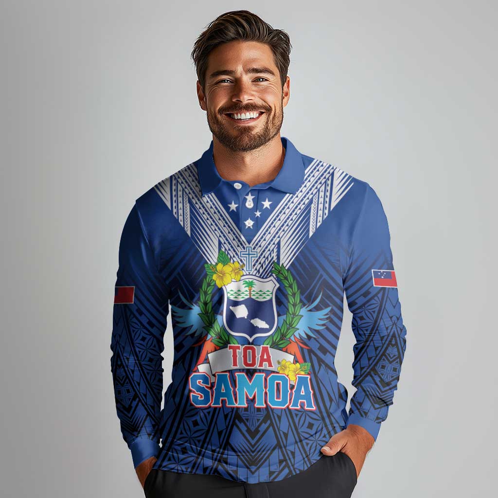 Custom Rugby Toa Samoa Long Sleeve Polo Shirt Samoa mo Samoa Strength in Tatau - Polynesian Pride