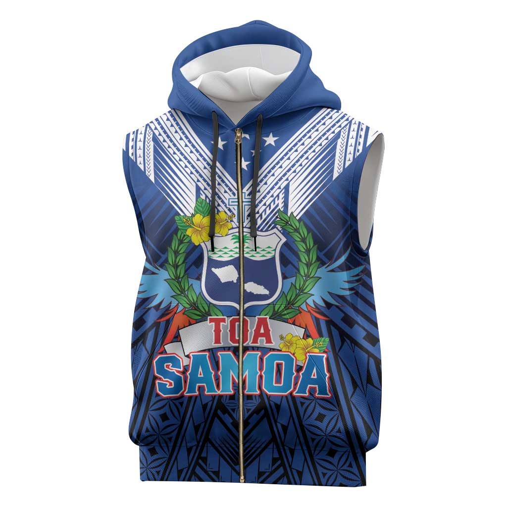 Custom Rugby Toa Samoa Sleeveless Zip Hoodie Samoa mo Samoa Strength in Tatau - Polynesian Pride