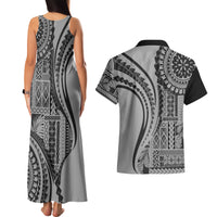 Samoa Siapo Arty Couples Matching Tank Maxi Dress and Hawaiian Shirt Black Style LT9 - Polynesian Pride