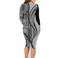 Samoa Siapo Arty Family Matching Long Sleeve Bodycon Dress and Hawaiian Shirt Black Style LT9 - Polynesian Pride