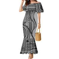 Samoa Siapo Arty Family Matching Mermaid Dress and Hawaiian Shirt Black Style LT9 Mom's Dress Black - Polynesian Pride