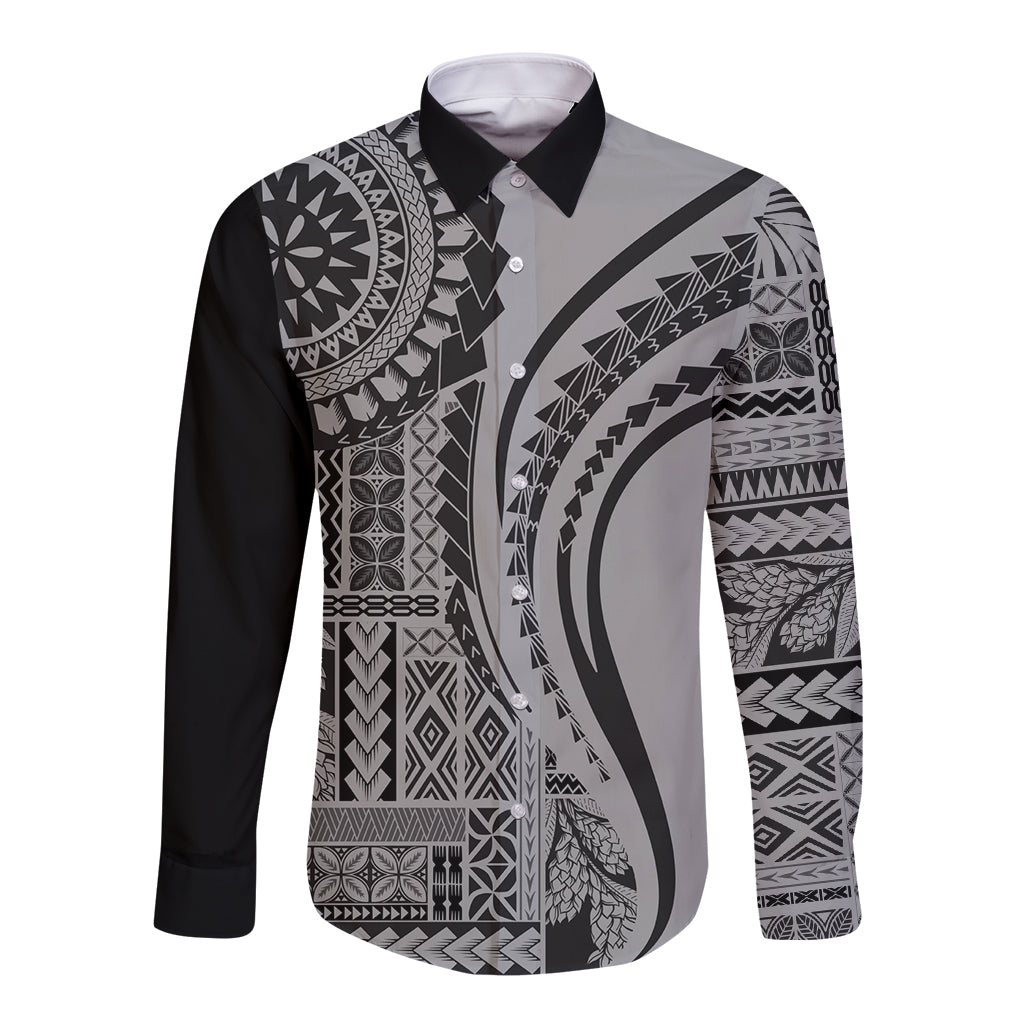 Samoa Siapo Arty Long Sleeve Button Shirt Black Style LT9 Unisex Black - Polynesian Pride