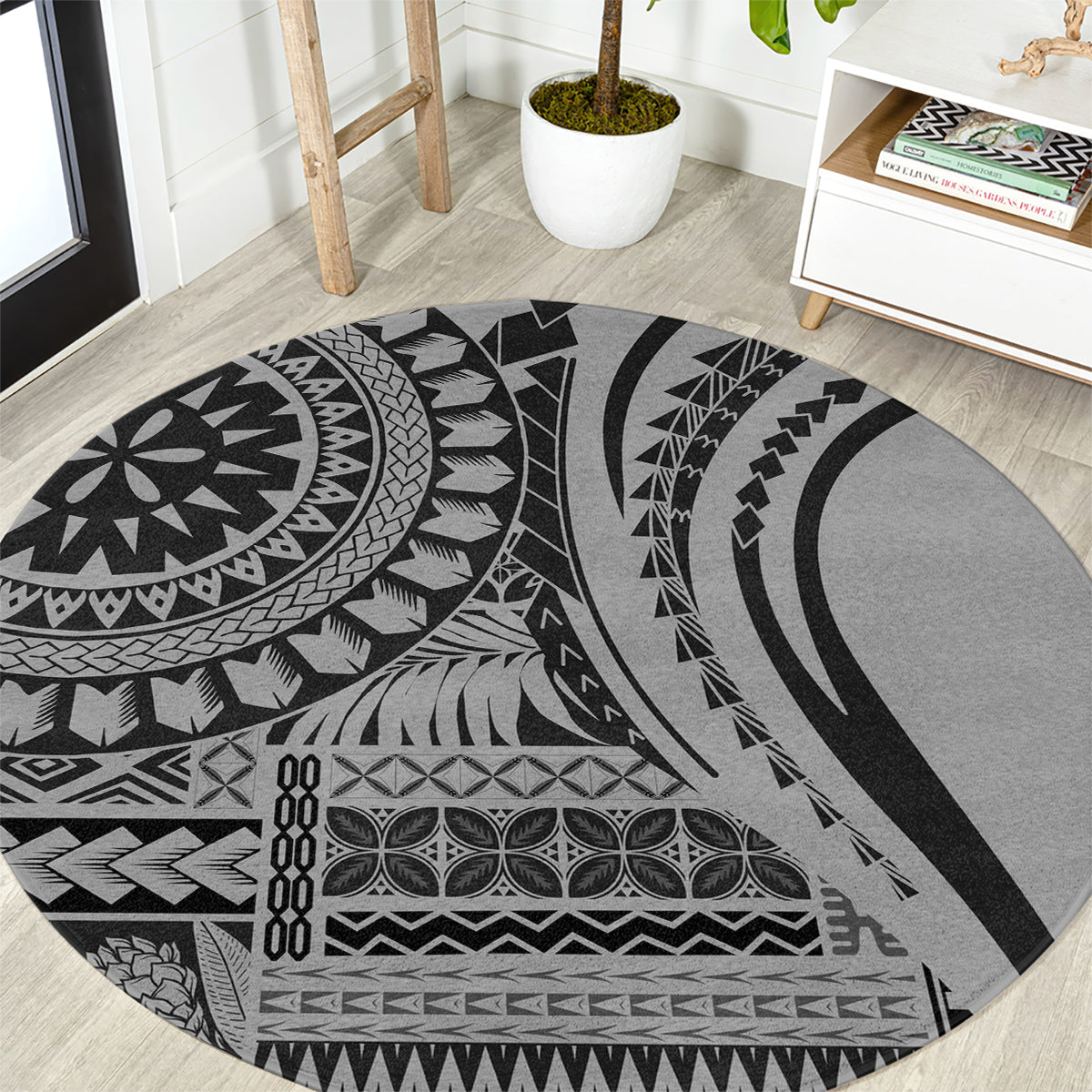 Samoa Siapo Arty Round Carpet Black Style LT9 Black - Polynesian Pride