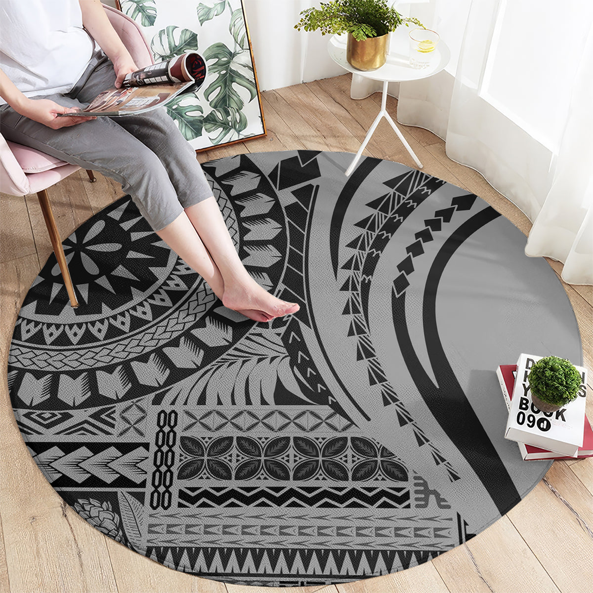 Samoa Siapo Arty Round Carpet Black Style LT9 - Polynesian Pride
