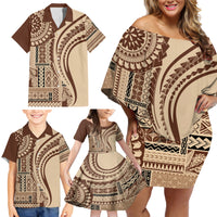 Samoa Siapo Arty Family Matching Off Shoulder Short Dress and Hawaiian Shirt Brown Style LT9 - Polynesian Pride