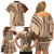 Samoa Siapo Arty Family Matching Off Shoulder Short Dress and Hawaiian Shirt Brown Style LT9 - Polynesian Pride