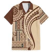 Samoa Siapo Arty Family Matching Short Sleeve Bodycon Dress and Hawaiian Shirt Brown Style LT9 Dad's Shirt - Short Sleeve Brown - Polynesian Pride