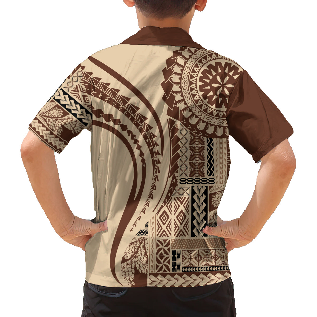 Samoa Siapo Arty Family Matching Tank Maxi Dress and Hawaiian Shirt Brown Style LT9 - Polynesian Pride