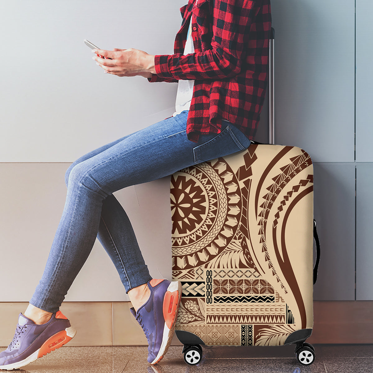 Samoa Siapo Arty Luggage Cover Brown Style LT9 - Polynesian Pride