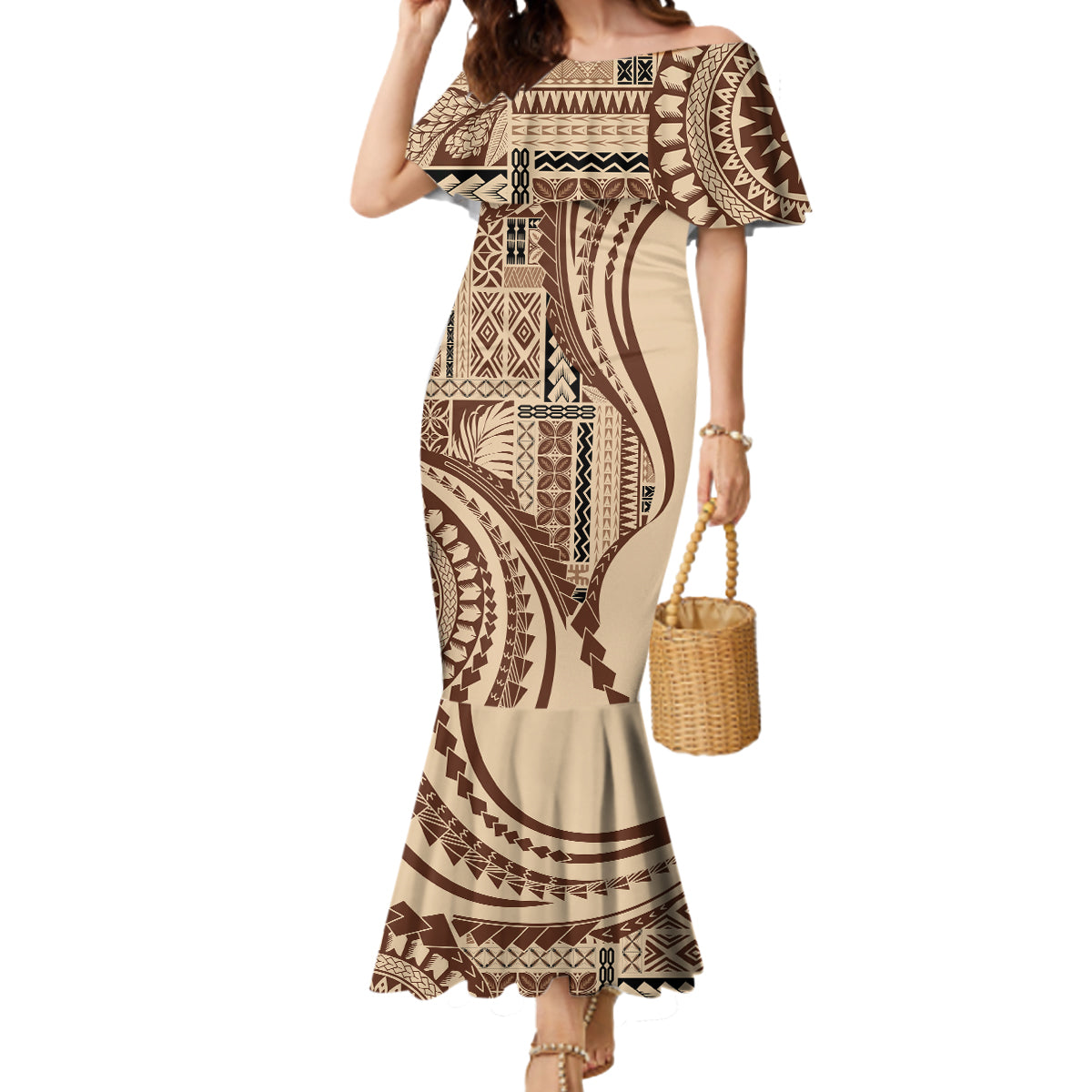 Samoa Siapo Arty Mermaid Dress Brown Style LT9 Women Brown - Polynesian Pride