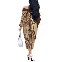 Samoa Siapo Arty Off The Shoulder Long Sleeve Dress Brown Style LT9 - Polynesian Pride