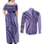 Samoa Siapo Arty Couples Matching Off Shoulder Maxi Dress and Long Sleeve Button Shirt Purple Style LT9 - Polynesian Pride