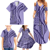 Samoa Siapo Arty Family Matching Summer Maxi Dress and Hawaiian Shirt Purple Style LT9 - Polynesian Pride