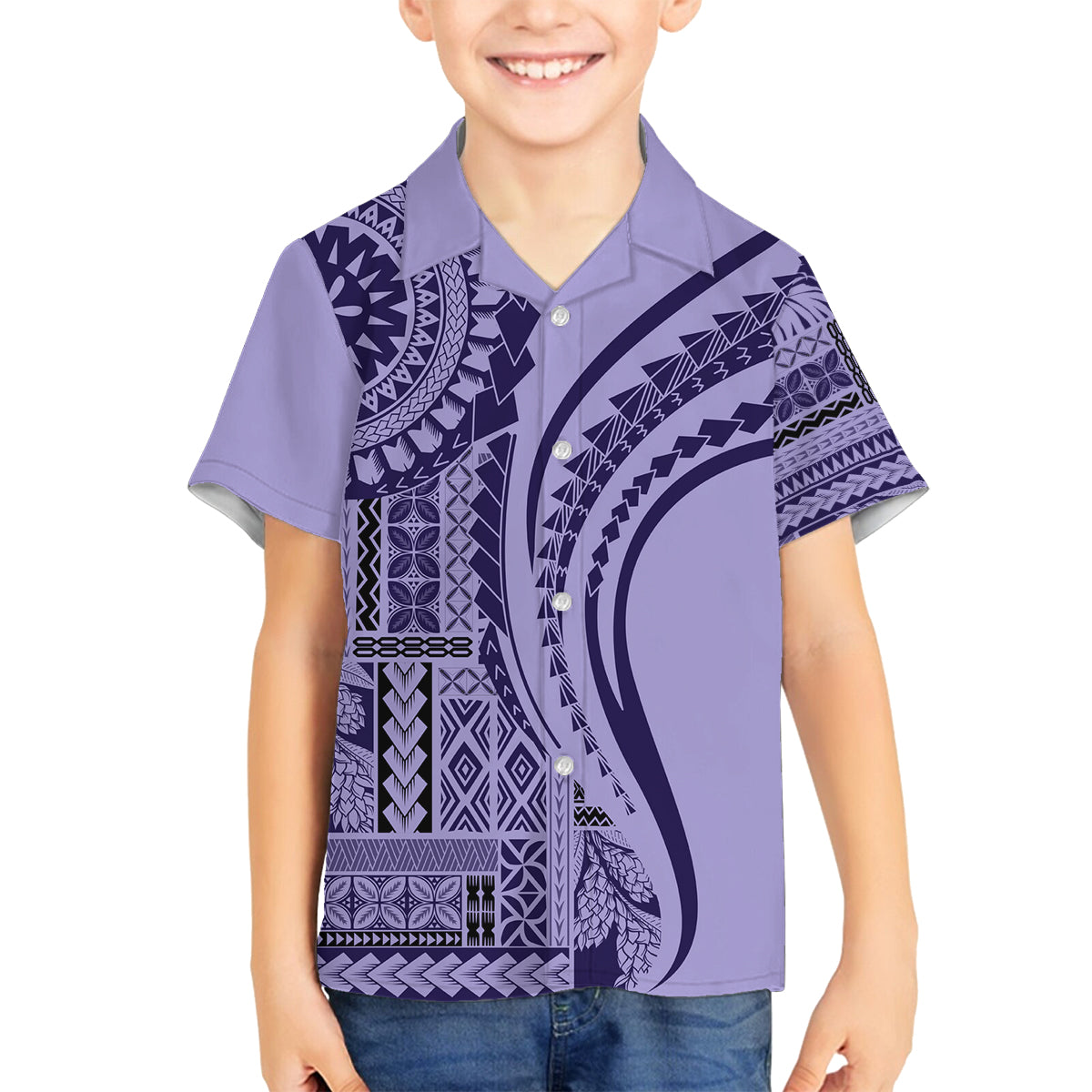 Samoa Siapo Arty Family Matching Tank Maxi Dress and Hawaiian Shirt Purple Style LT9 Son's Shirt Purple - Polynesian Pride