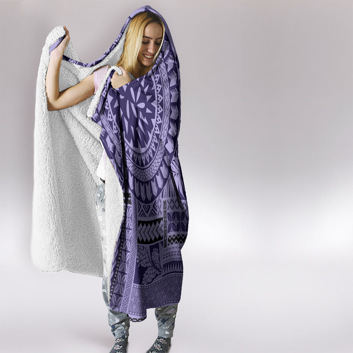 Samoa Siapo Arty Hooded Blanket Purple Style LT9 - Polynesian Pride