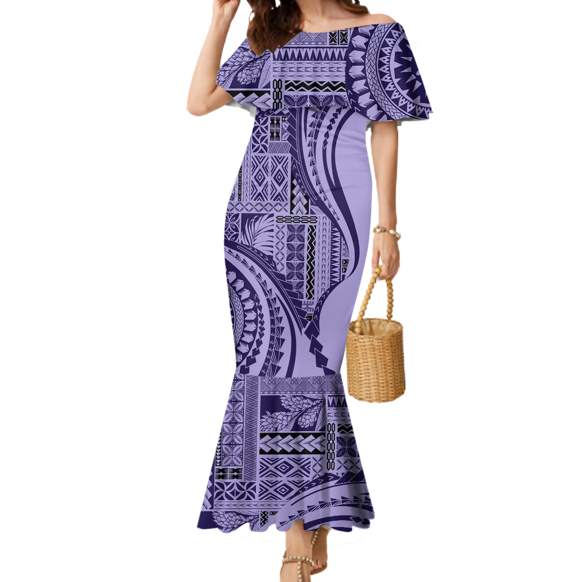 Samoa Siapo Arty Mermaid Dress Purple Style LT9 Women Purple - Polynesian Pride