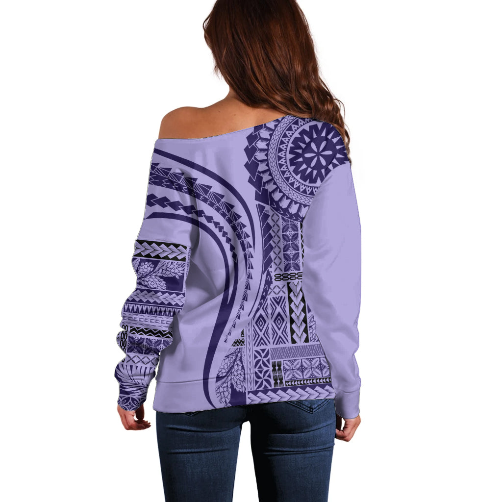 Samoa Siapo Arty Off Shoulder Sweater Purple Style LT9 - Polynesian Pride