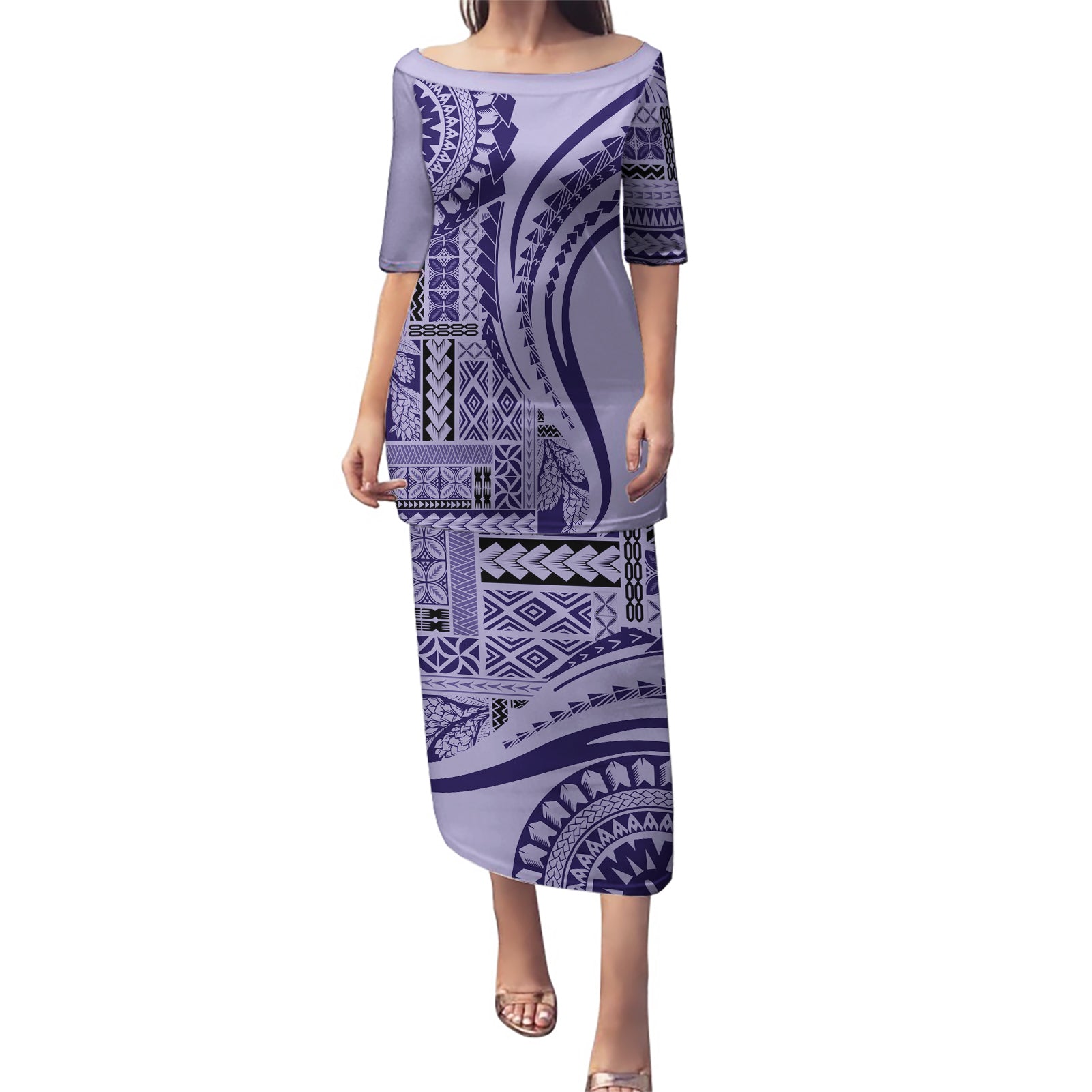 Samoa Siapo Arty Puletasi Purple Style LT9 Long Dress Purple - Polynesian Pride